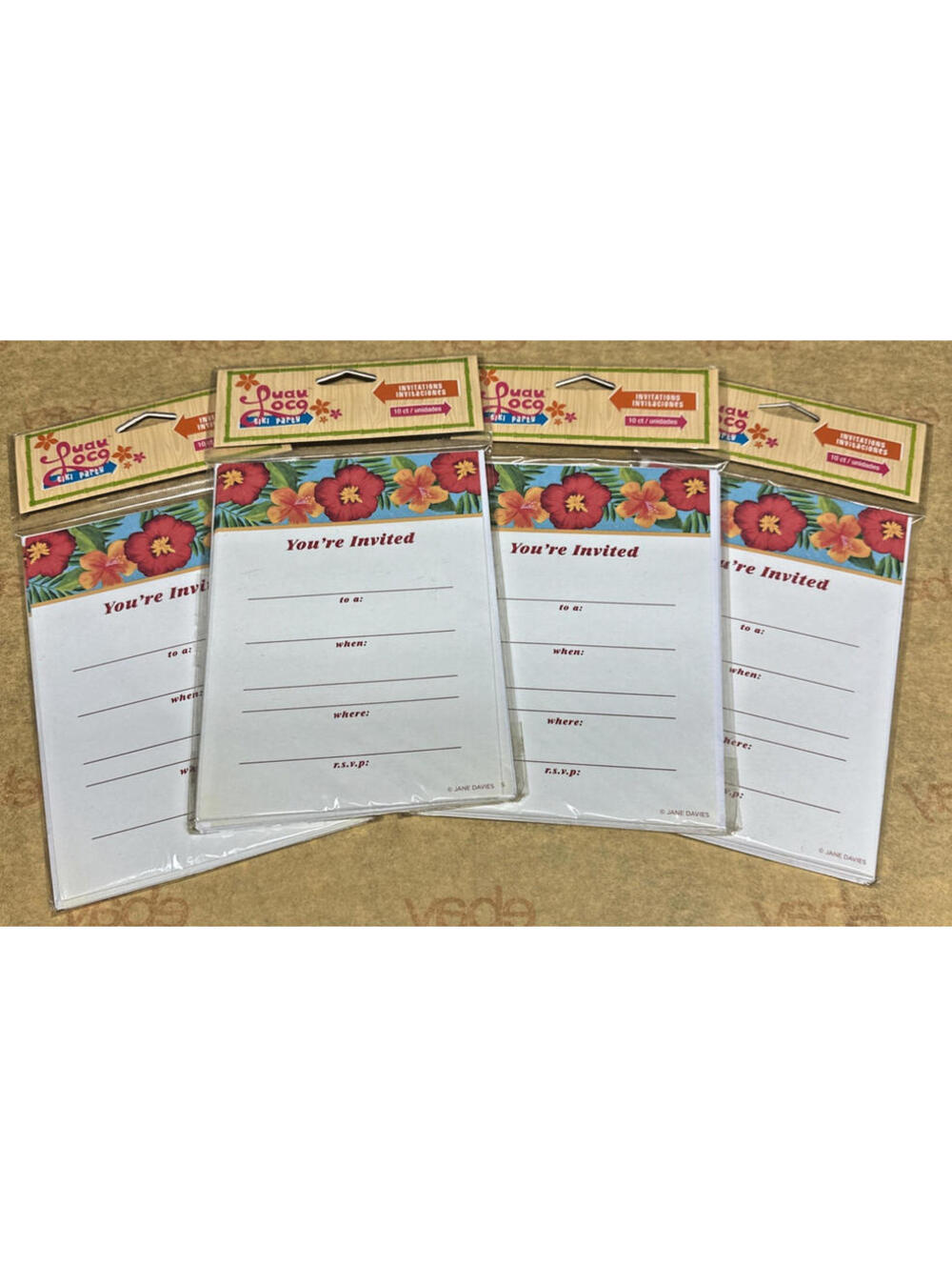 Hawaiian Flower Hibiscus Luau Tiki Lei Tropical Party Invitations 4 Sets of 10